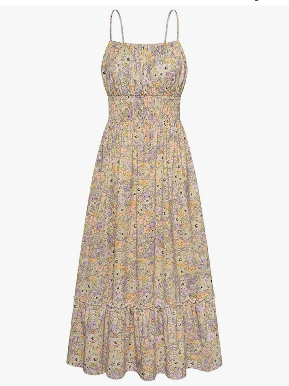 NWT Floral Lavender & Green Maxi Sun Dress & Spaghetti Straps-S
